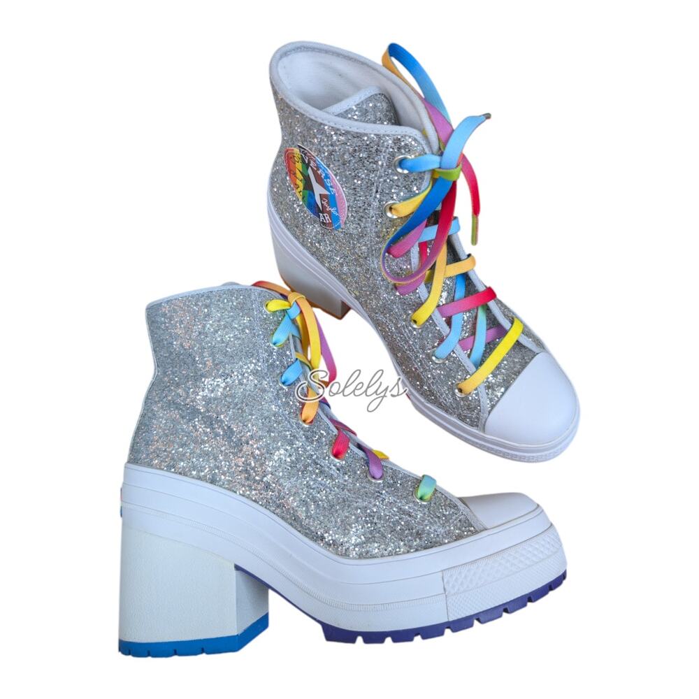 Converse Chuck 70 De Luxe Heel Glitter Platform Pride Proud to Be Boot Women 9.5